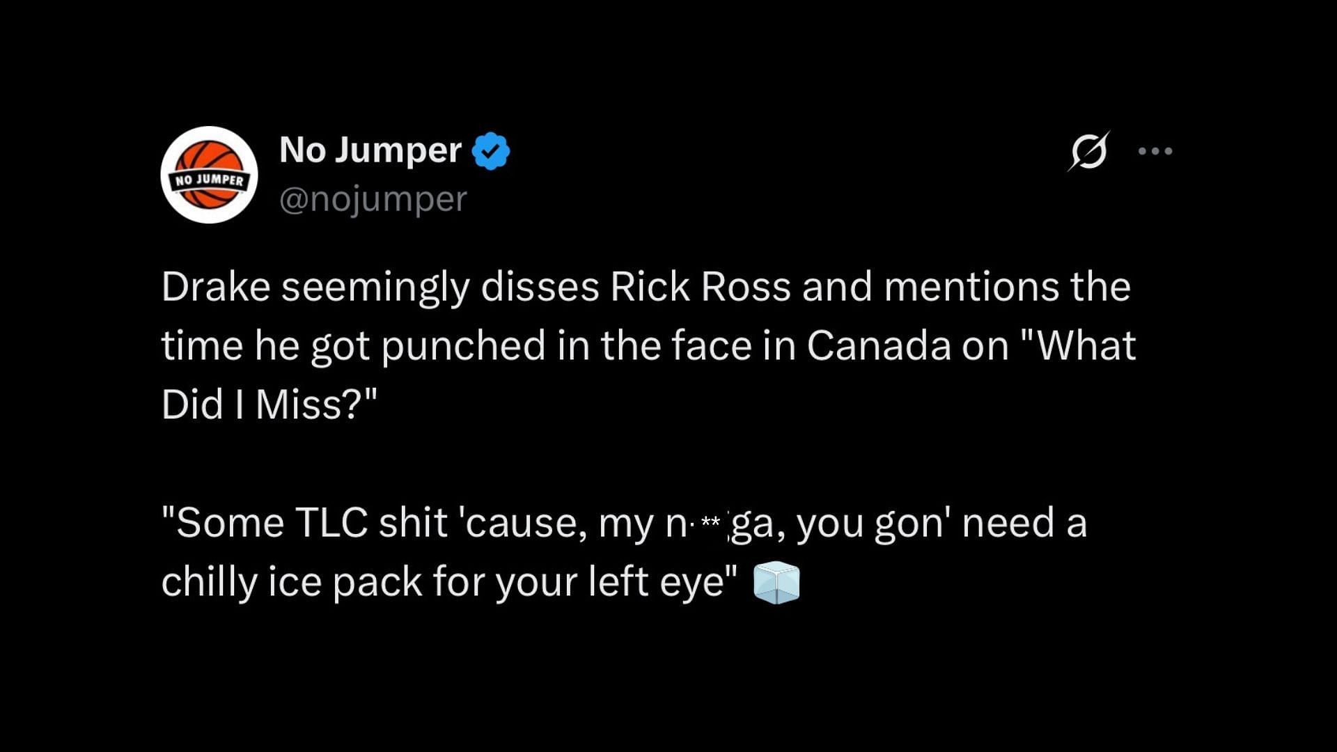 Drake mocks Rick Ross in new song (Image via X/ @nojumper)